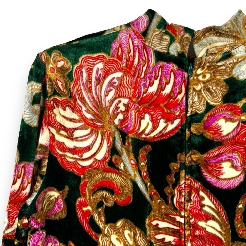 Ole Borden For Rembrandt Vintage 1960s Velvet Floral Mock Neck Dress, Size M - Picture 10 of 16